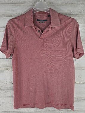 PERRY ELLIS MEN'S POLO SHIRT SIZE MEDIUM RED WHITE STRIPED SHORT SLEEVE *FLAWS*.